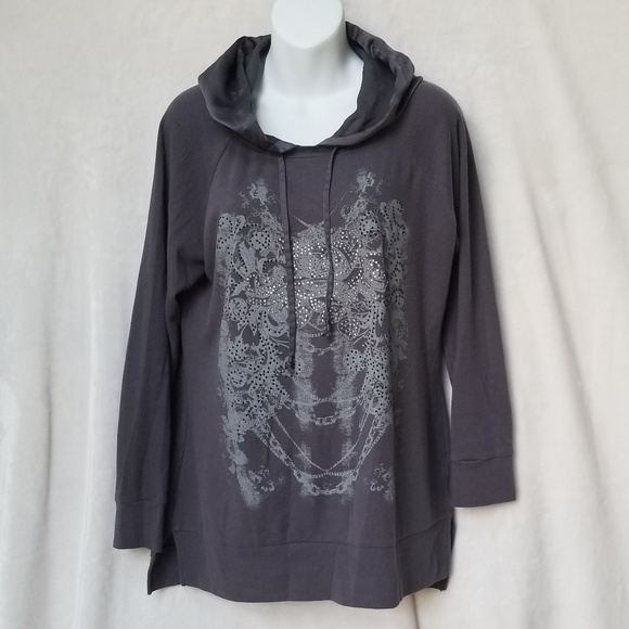 Seven7 Tops - Seven7 Pullover Studded Hoodie Gray